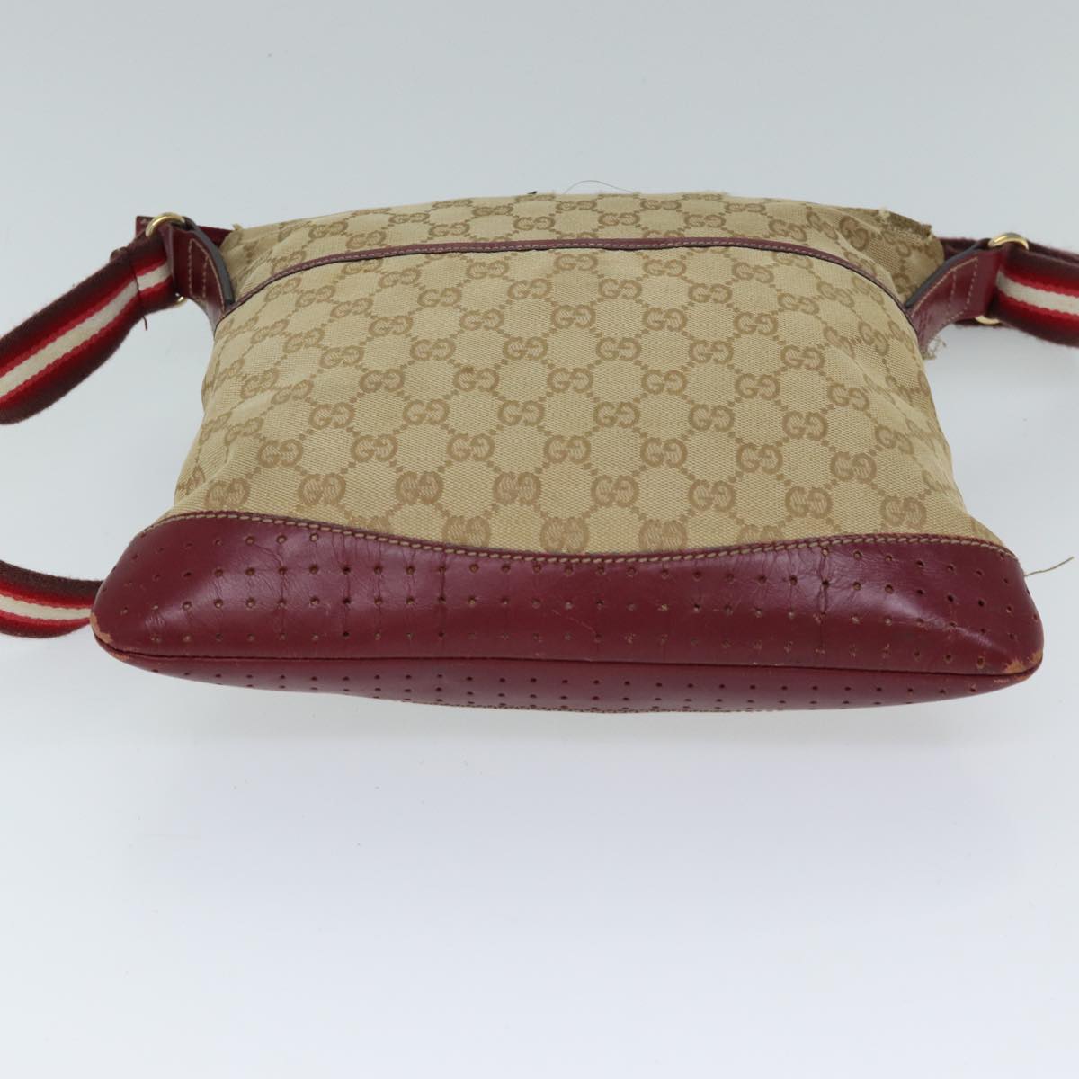 GUCCI GG Canvas Sherry Line Shoulder Bag Beige Red 145857 Auth 71790