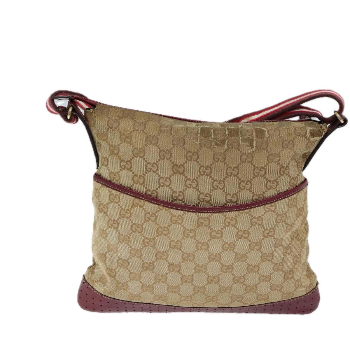 GUCCI GG Canvas Sherry Line Shoulder Bag Beige Red 145857 Auth 71790