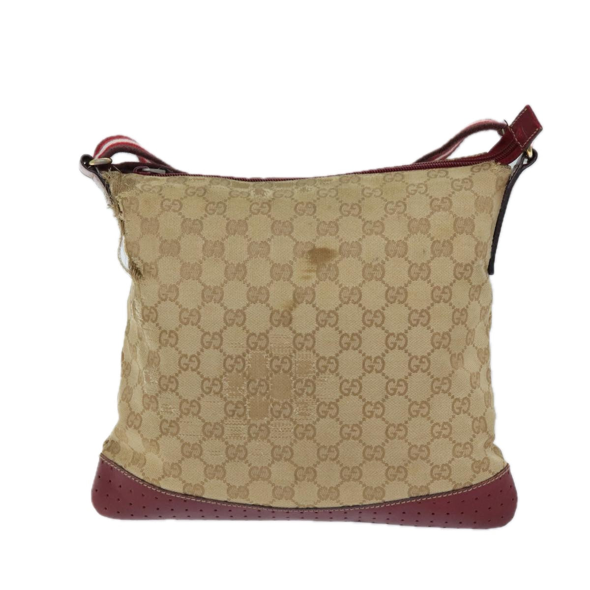 GUCCI GG Canvas Sherry Line Shoulder Bag Beige Red 145857 Auth 71790 - 0