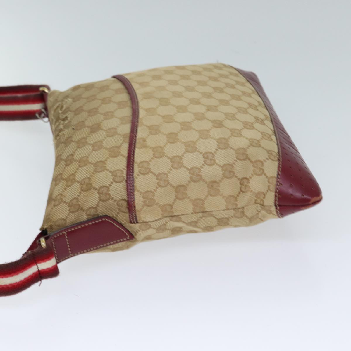 GUCCI GG Canvas Sherry Line Shoulder Bag Beige Red 145857 Auth 71790