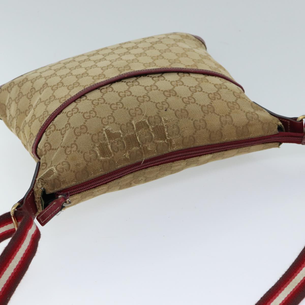 GUCCI GG Canvas Sherry Line Shoulder Bag Beige Red 145857 Auth 71790