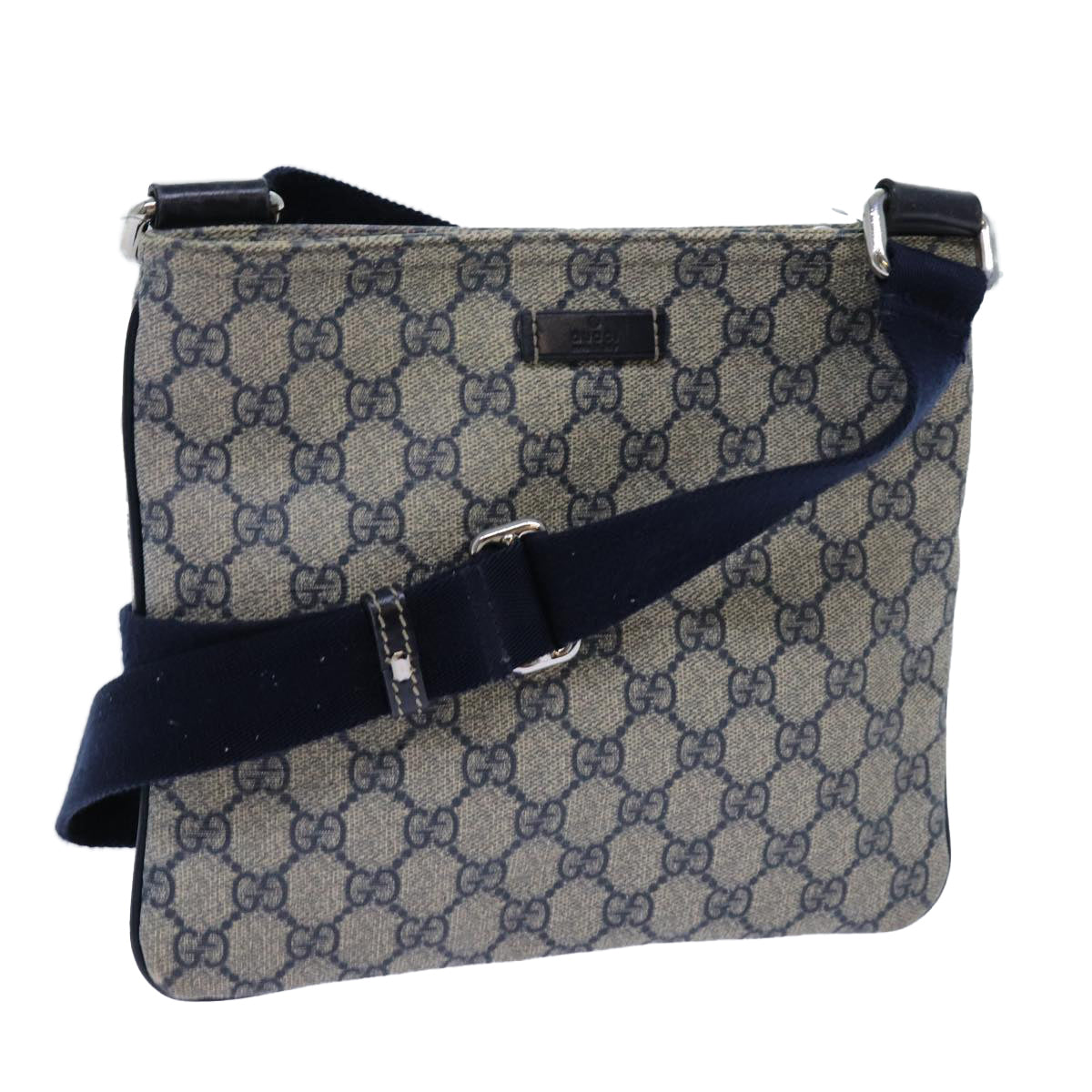 GUCCI GG Supreme Shoulder Bag PVC Navy 201538 Auth 71815