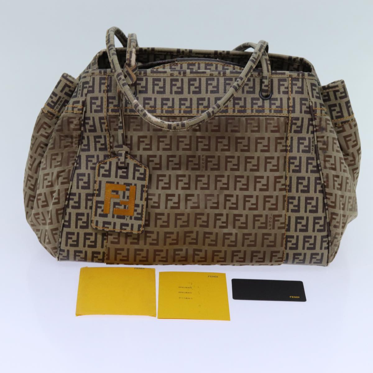 FENDI Zucchino Canvas Hand Bag Beige Auth 71826