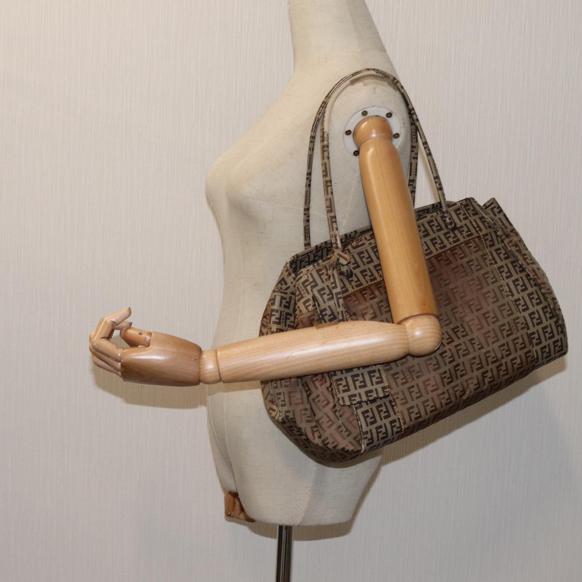 FENDI Zucchino Canvas Hand Bag Beige Auth 71826