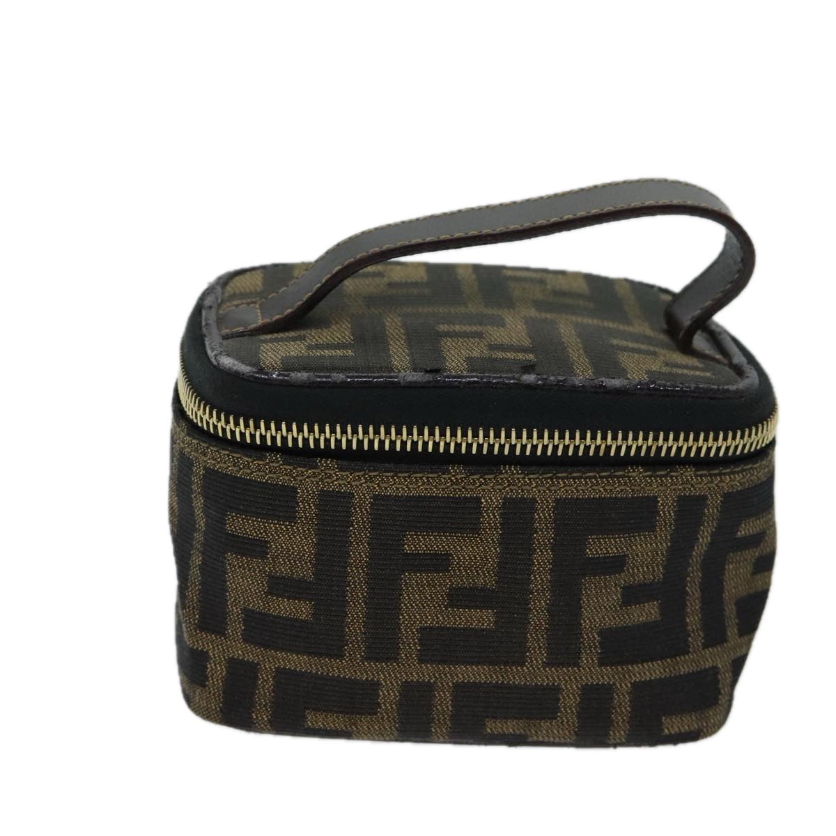 FENDI Zucca Canvas Vanity Cosmetic Pouch Brown Black Auth 71829 - 0