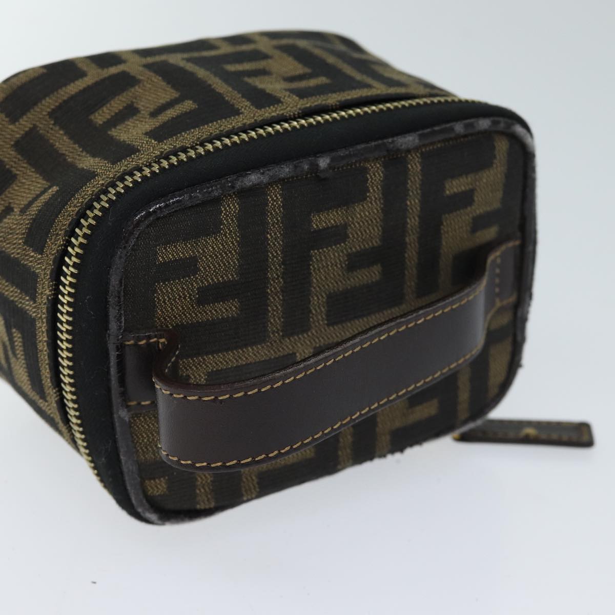 FENDI Zucca Canvas Vanity Cosmetic Pouch Brown Black Auth 71829