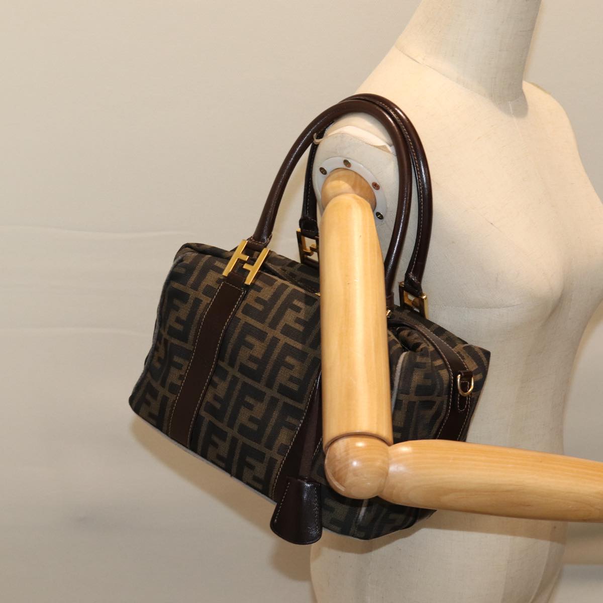 FENDI Zucca Canvas Hand Bag Brown Black Auth 71831