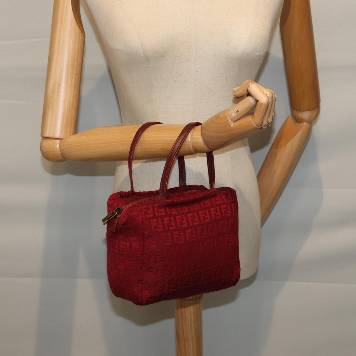 FENDI Zucchino Canvas Hand Bag Red Auth 71832