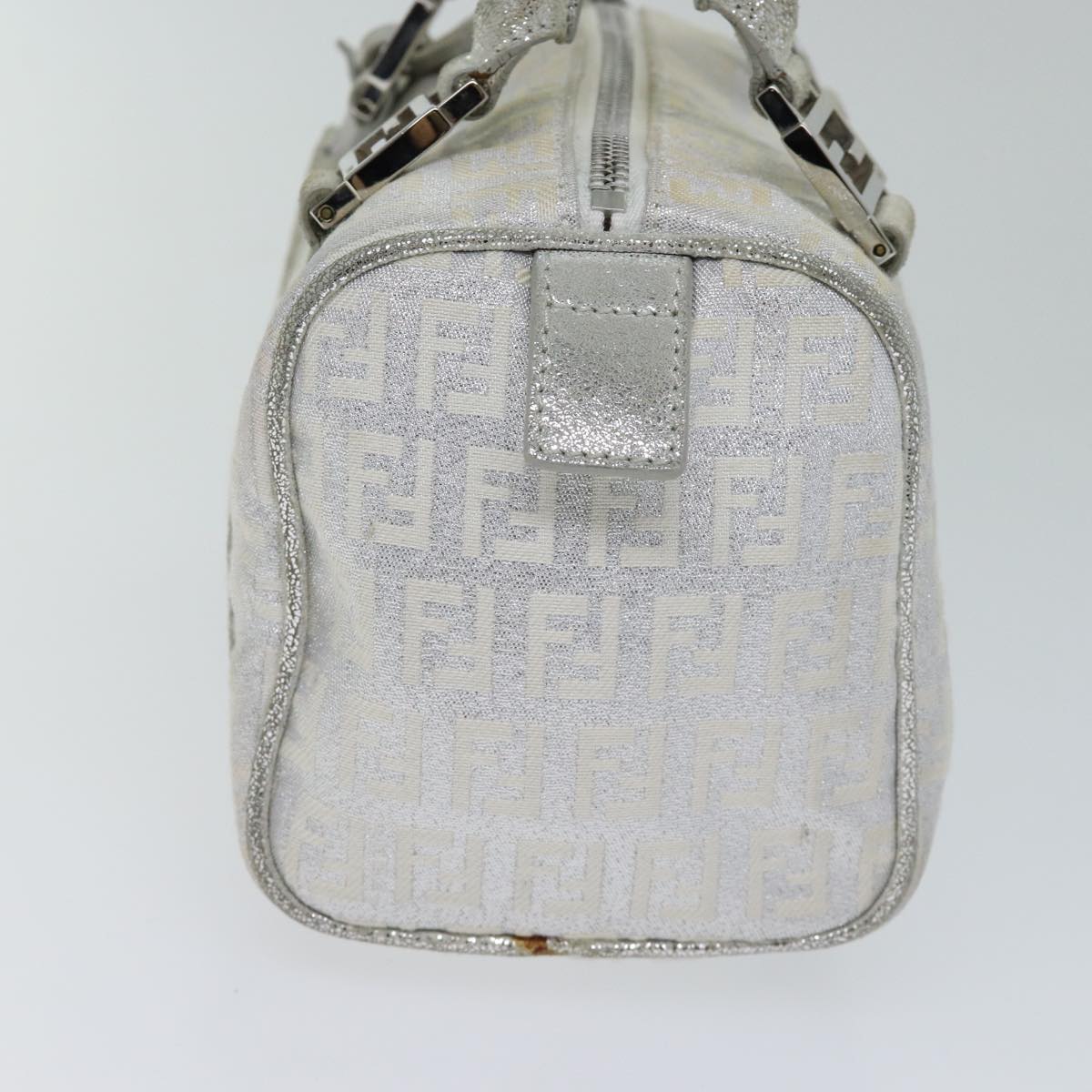 FENDI Zucchino Canvas Hand Bag Silver Auth 71836