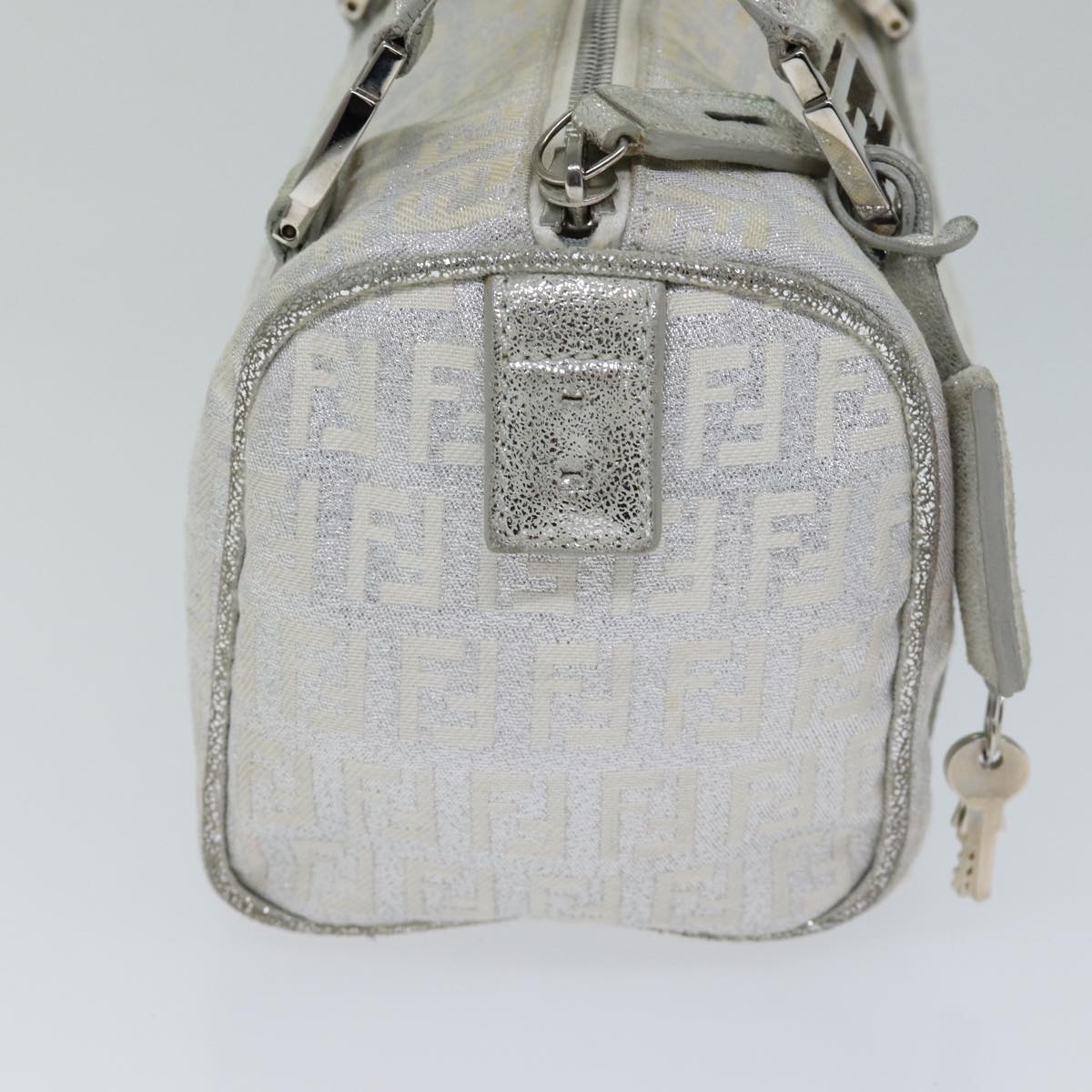 FENDI Zucchino Canvas Hand Bag Silver Auth 71836