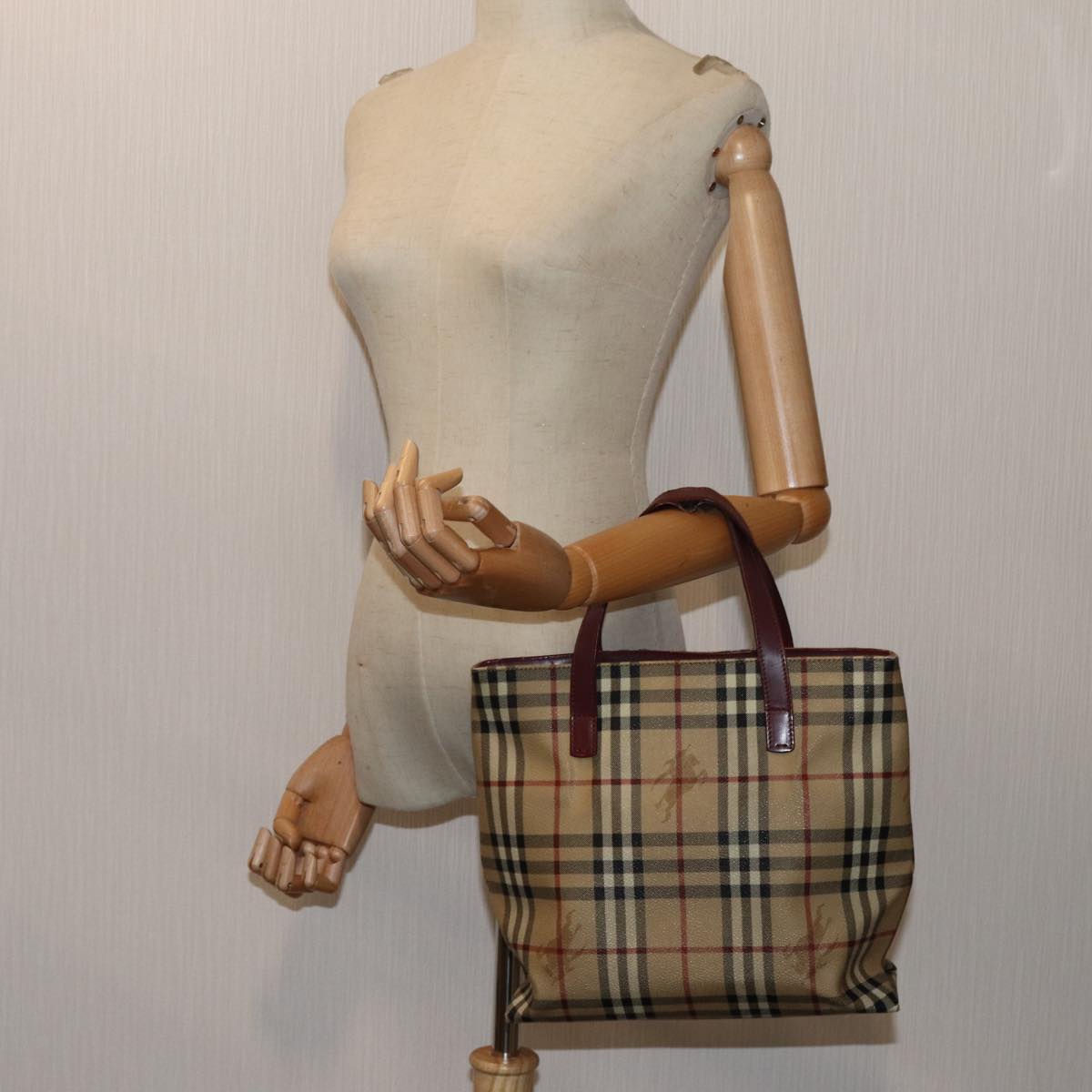 BURBERRY Nova Check Hand Bag PVC Beige Auth 71838