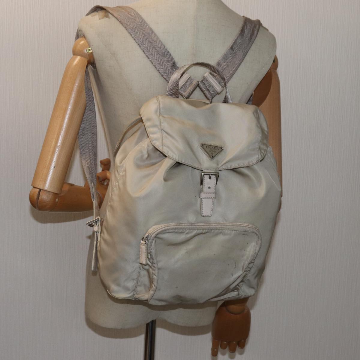 PRADA Backpack Nylon Cream Auth 71853