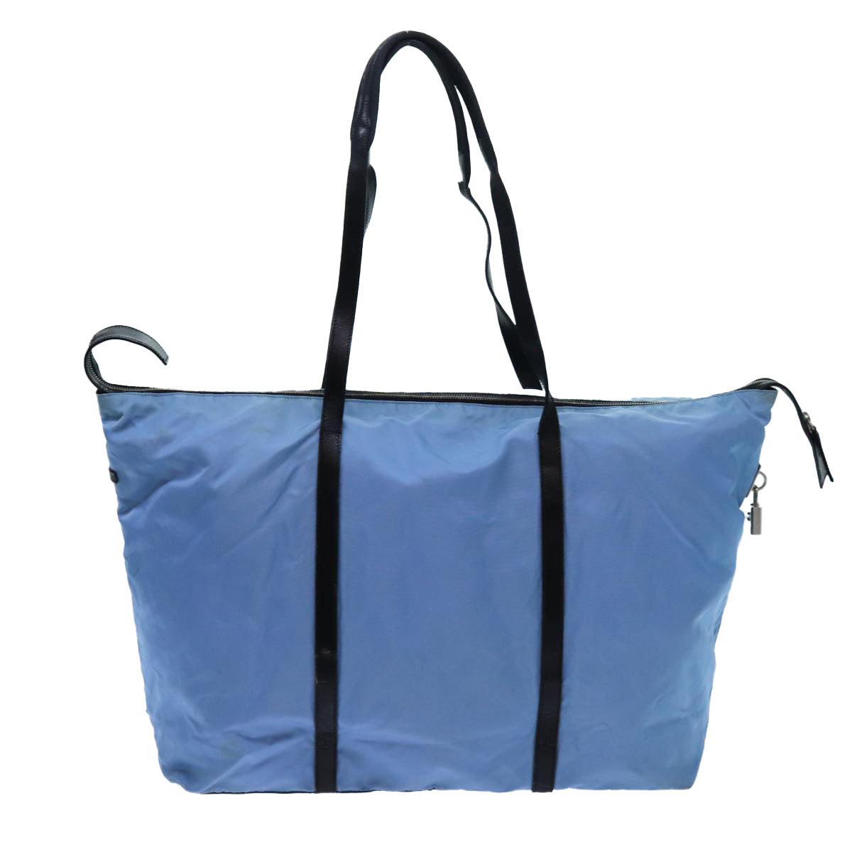 PRADA Boston Bag Nylon Light Blue Black Auth 71856 - 0