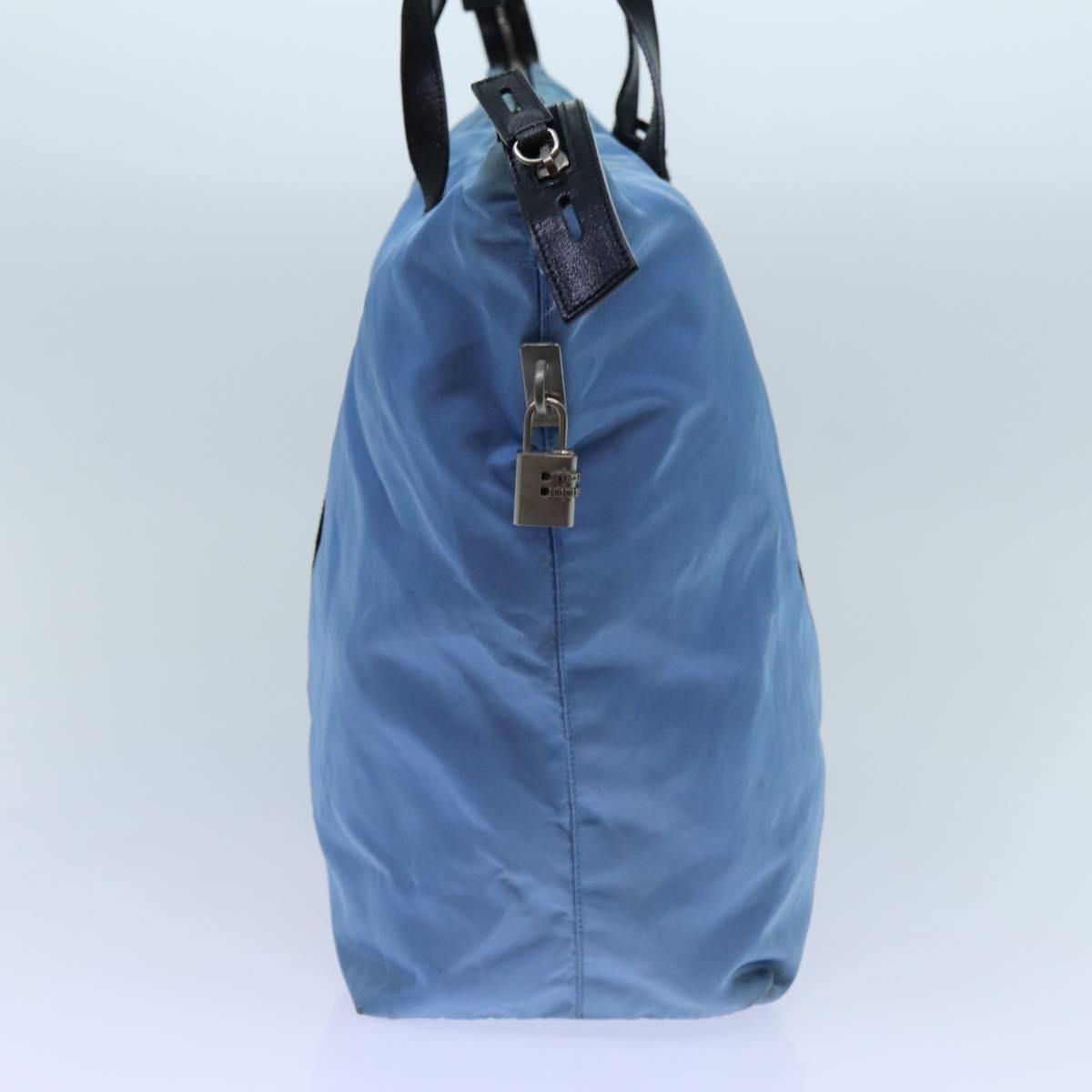 PRADA Boston Bag Nylon Light Blue Black Auth 71856