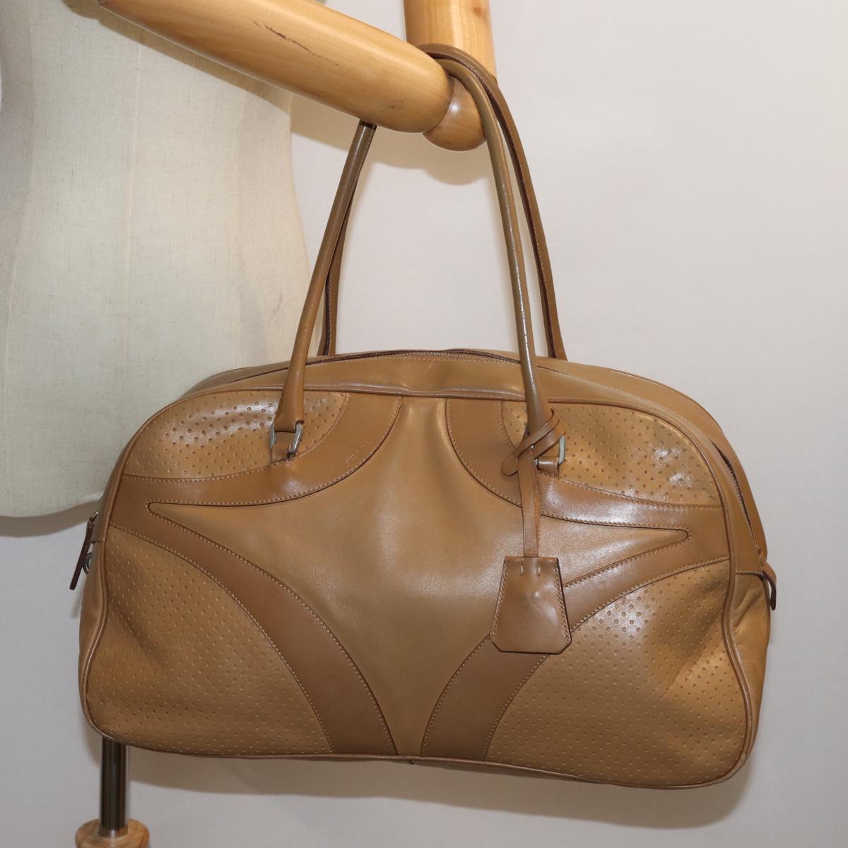 PRADA Shoulder Bag Leather Beige Auth 71863