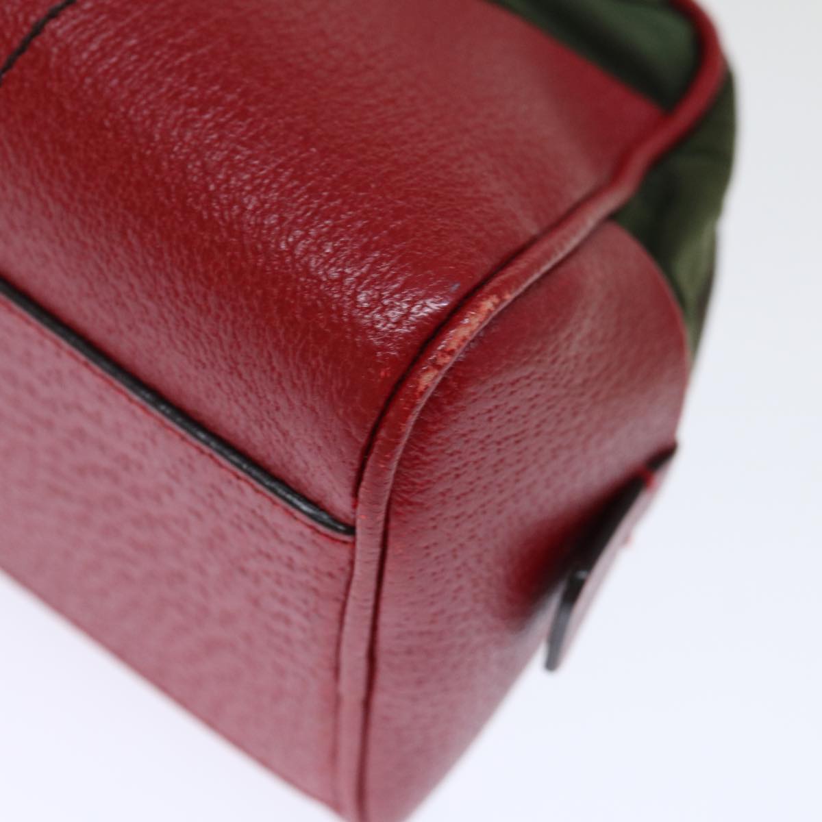 PRADA Hand Bag Nylon Khaki Red Auth 71871