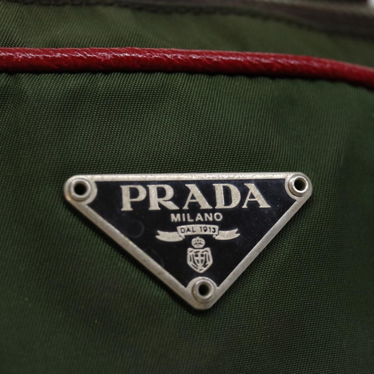 PRADA Hand Bag Nylon Khaki Red Auth 71871