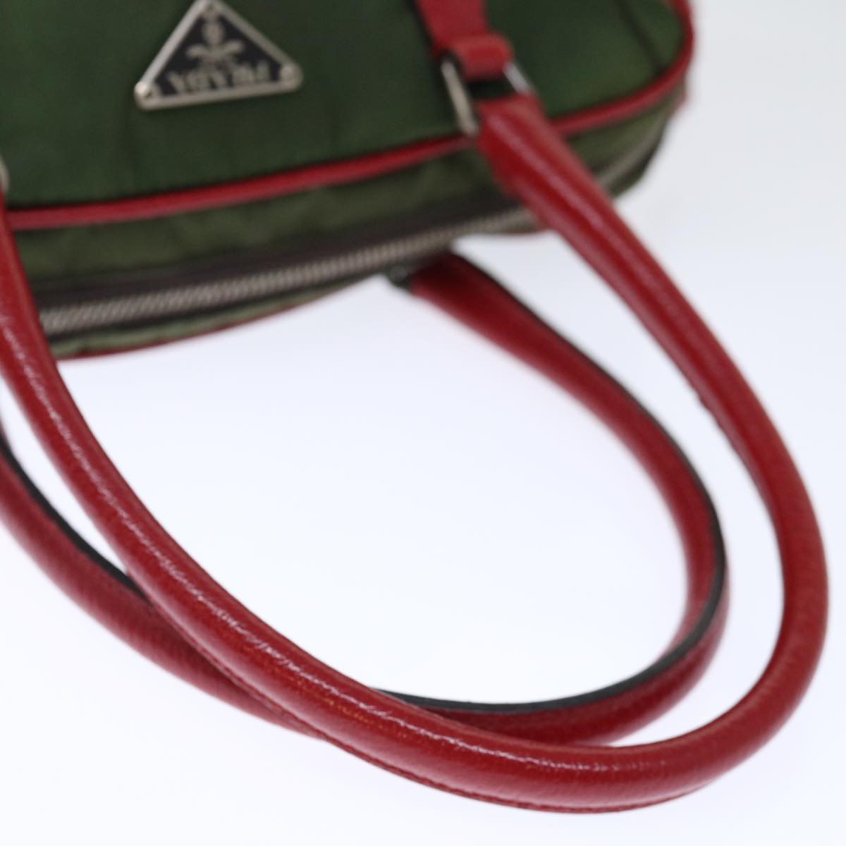 PRADA Hand Bag Nylon Khaki Red Auth 71871