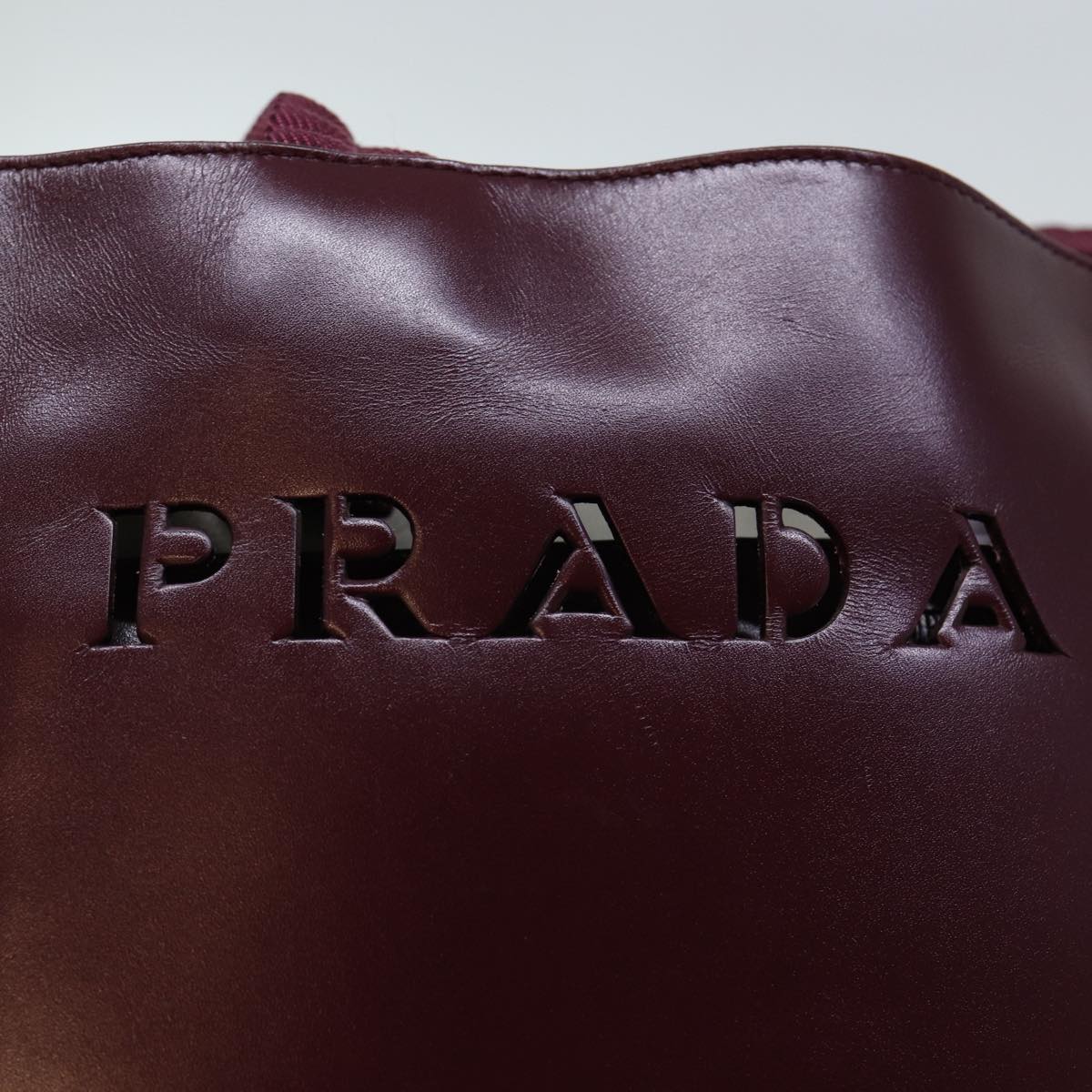 PRADA Hand Bag Leather Bordeaux Auth 71872