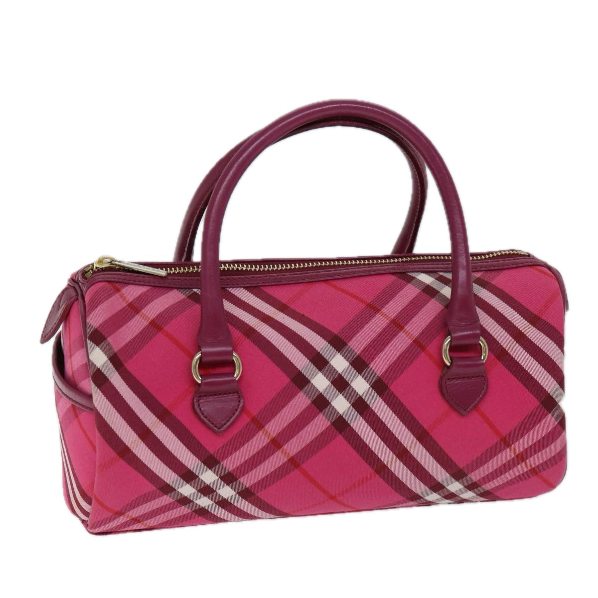 BURBERRY Nova Check Blue Label Hand Bag Canvas Pink Auth 71873