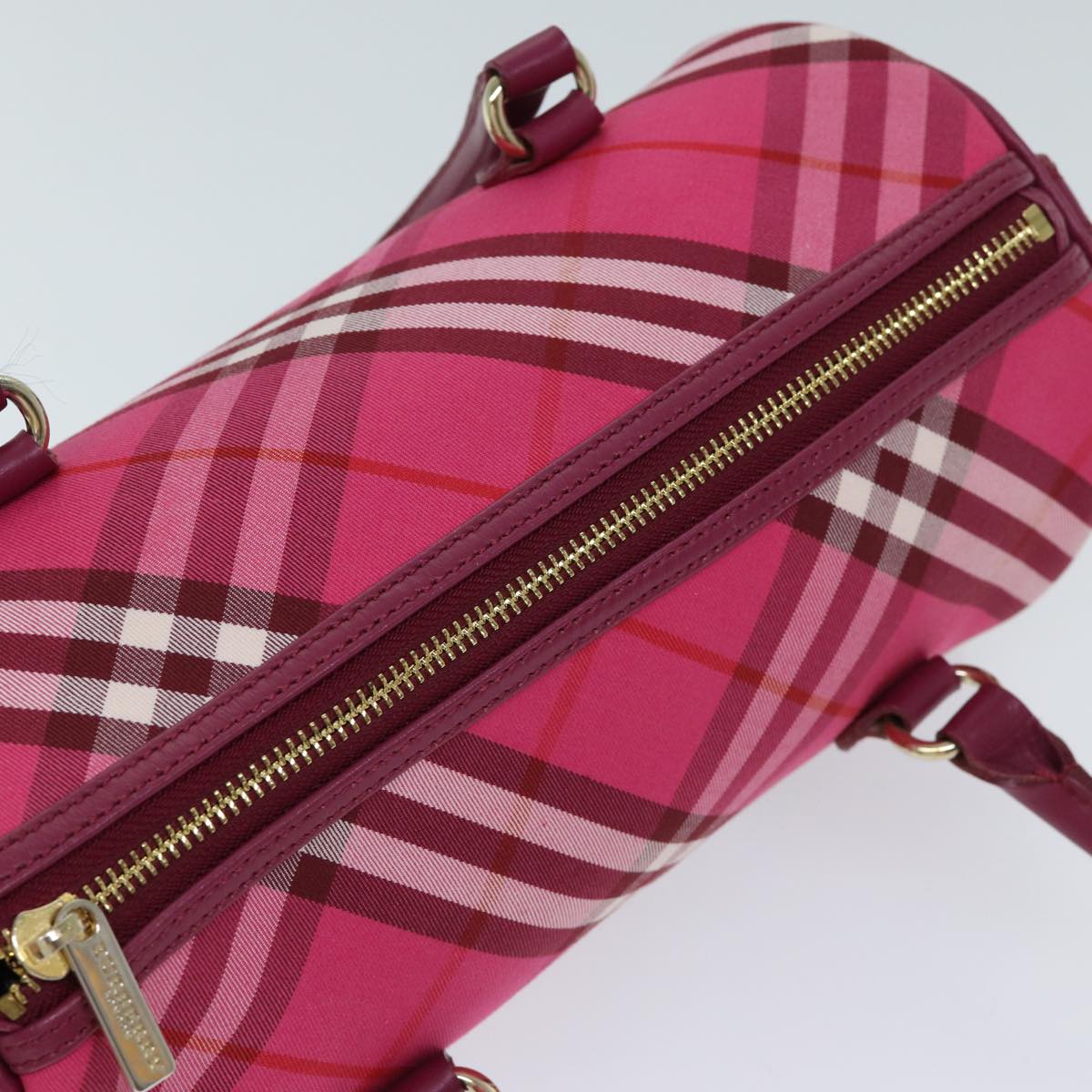 BURBERRY Nova Check Blue Label Hand Bag Canvas Pink Auth 71873