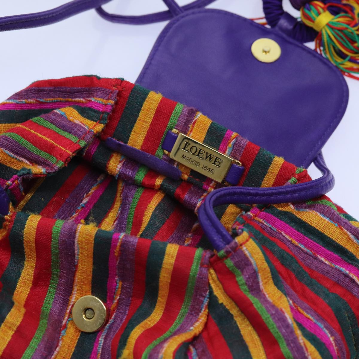 LOEWE Shoulder Bag cotton Multicolor Purple Auth 71875