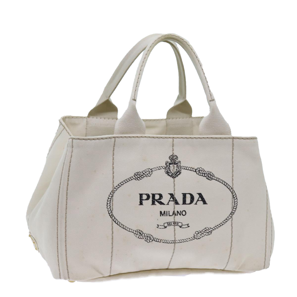 PRADA Canapa MM Hand Bag Canvas White Auth 71877