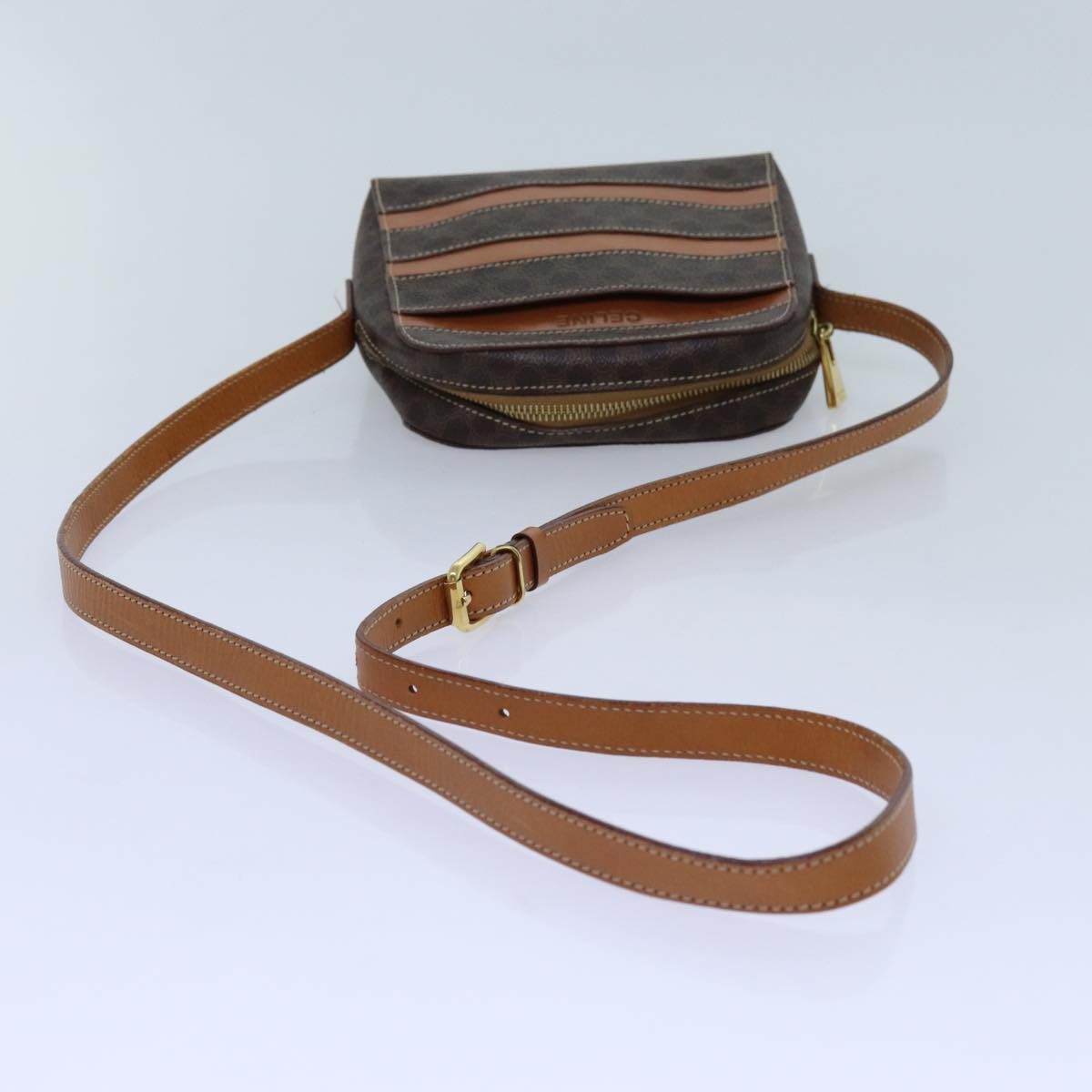CELINE Macadam Canvas Shoulder Bag PVC Brown Auth 71879