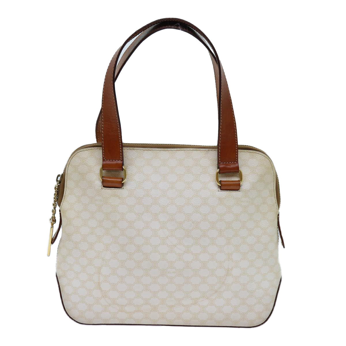 CELINE Macadam Canvas Hand Bag PVC White Brown Auth 71884