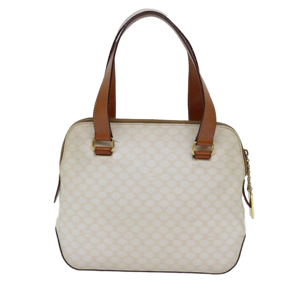 CELINE Macadam Canvas Hand Bag PVC White Brown Auth 71884 - 0