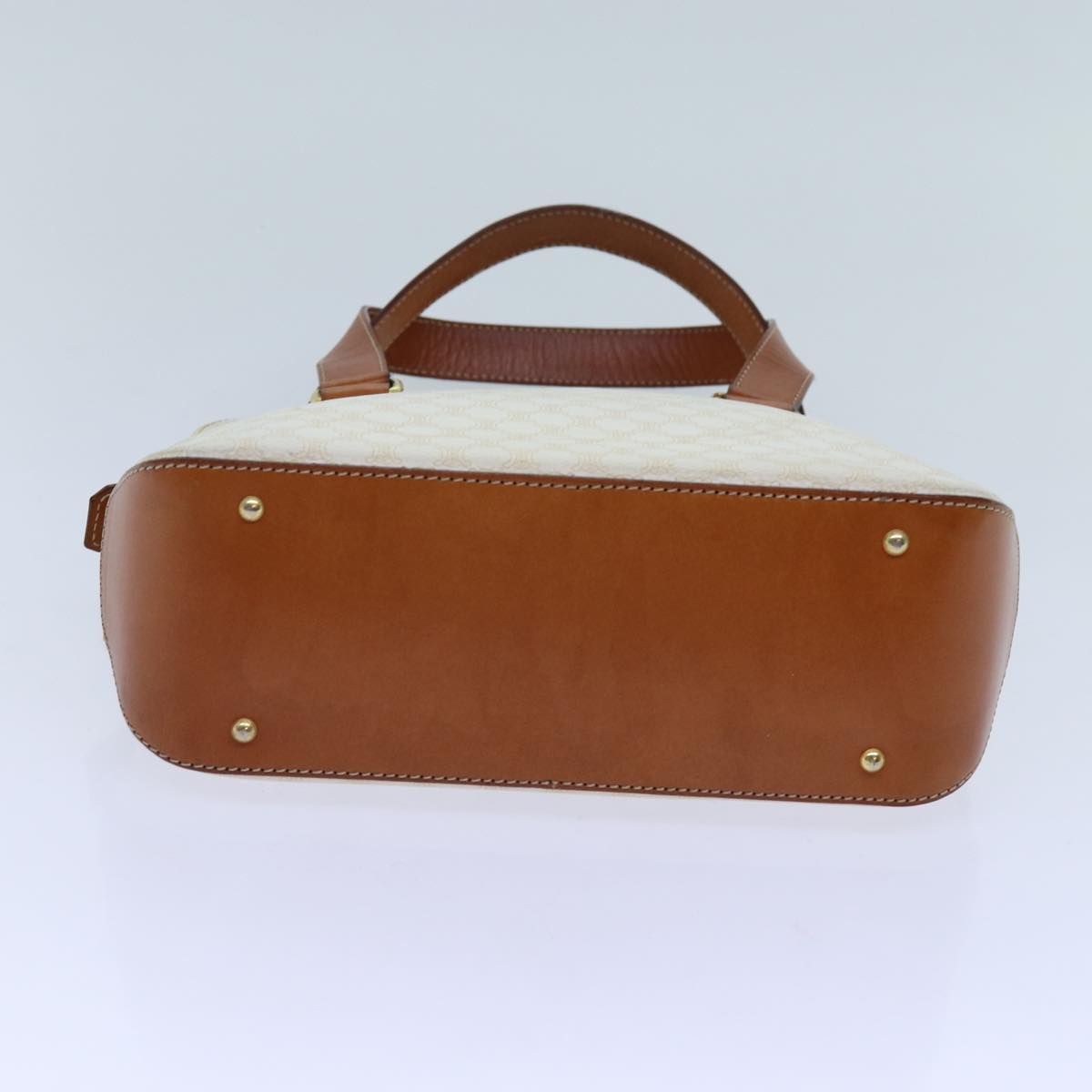 CELINE Macadam Canvas Hand Bag PVC White Brown Auth 71884