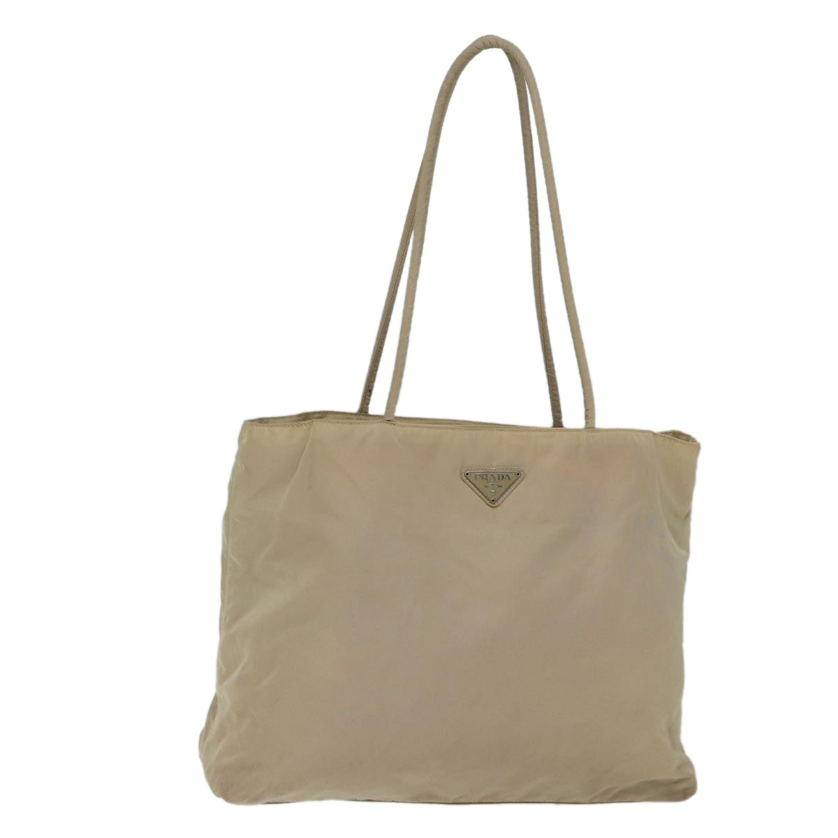 PRADA Tote Bag Nylon Beige Auth 71910