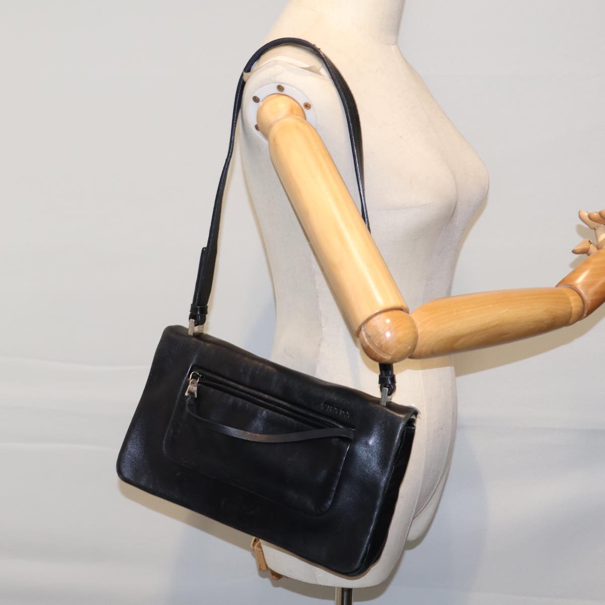 PRADA Shoulder Bag Leather Black Auth 71914