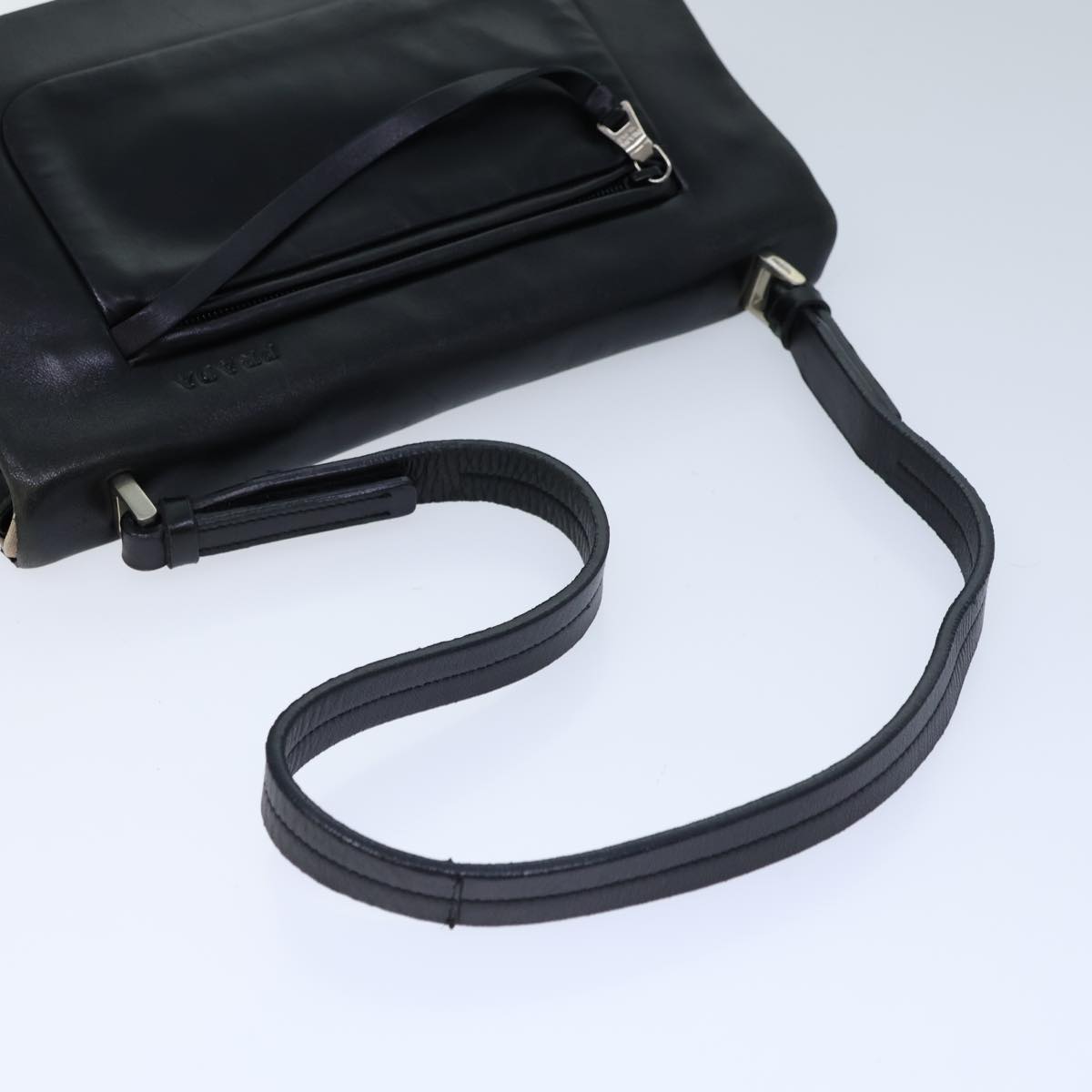 PRADA Shoulder Bag Leather Black Auth 71914