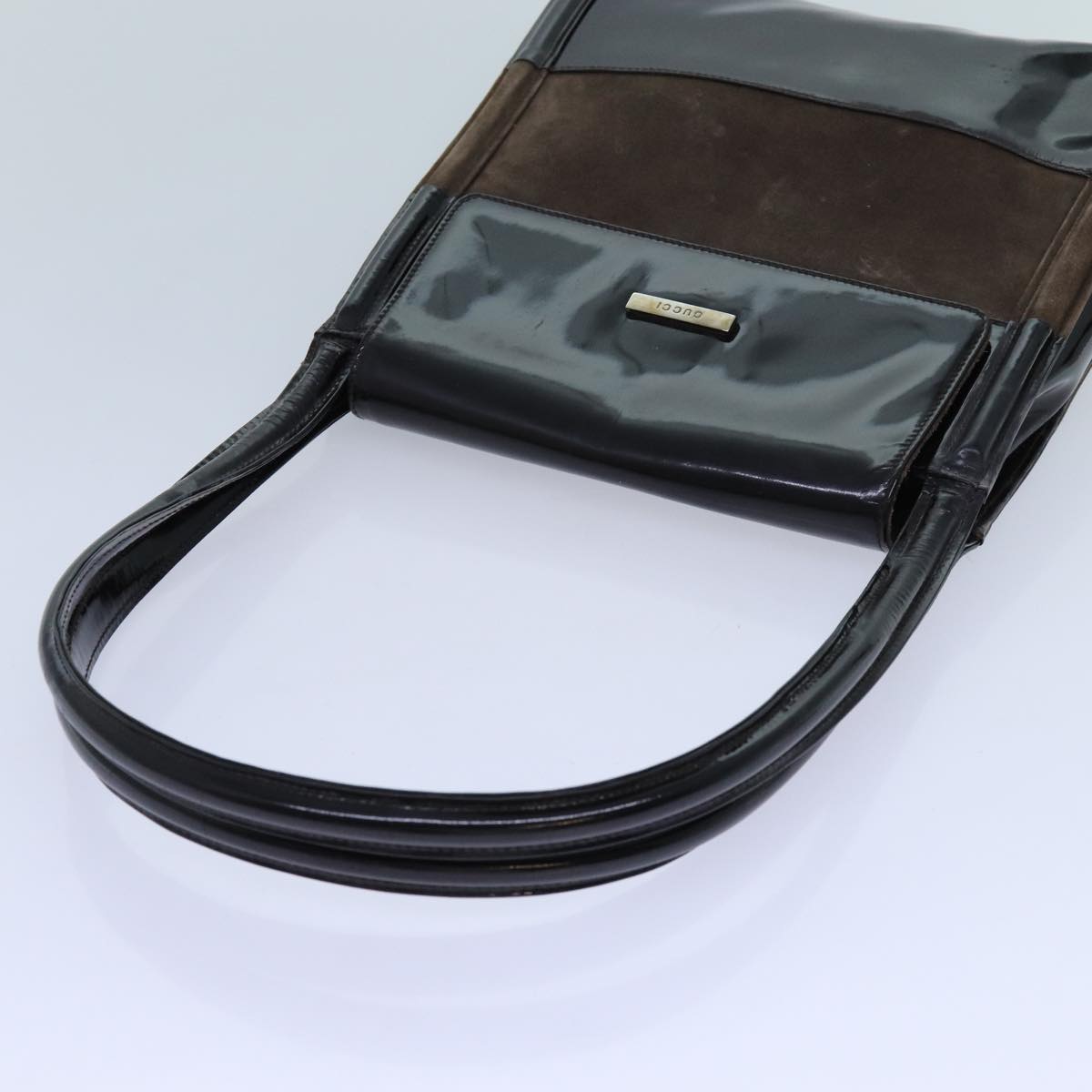 GUCCI Shoulder Bag Patent leather Brown Auth 71917