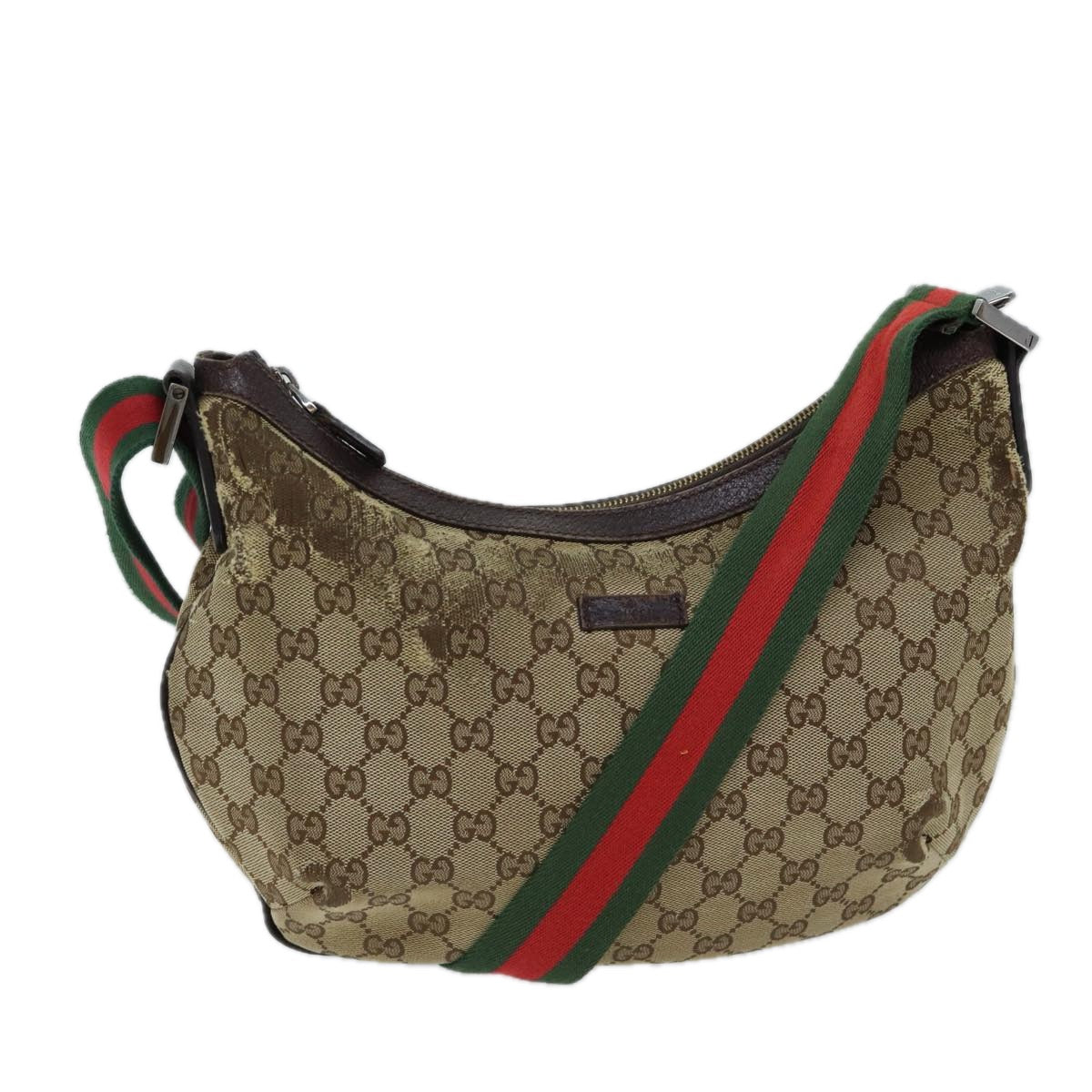 GUCCI GG Canvas Web Sherry Line Shoulder Bag Beige Red Green 181092 Auth 71918