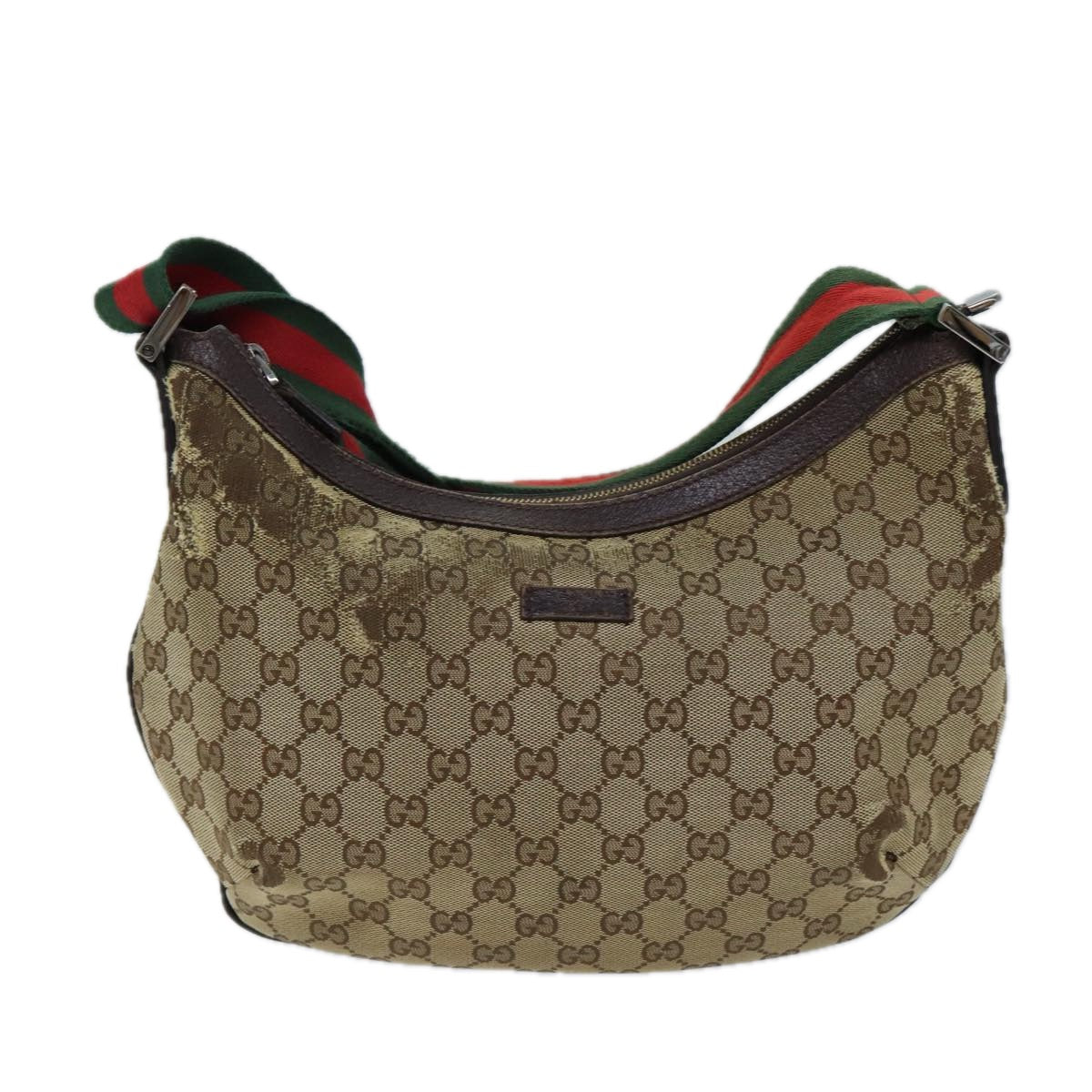 GUCCI GG Canvas Web Sherry Line Shoulder Bag Beige Red Green 181092 Auth 71918