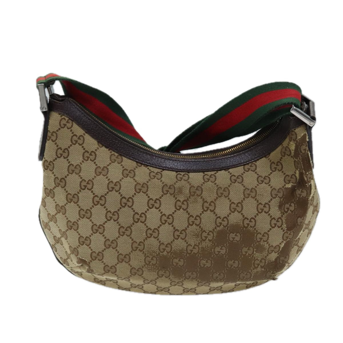 GUCCI GG Canvas Web Sherry Line Shoulder Bag Beige Red Green 181092 Auth 71918 - 0