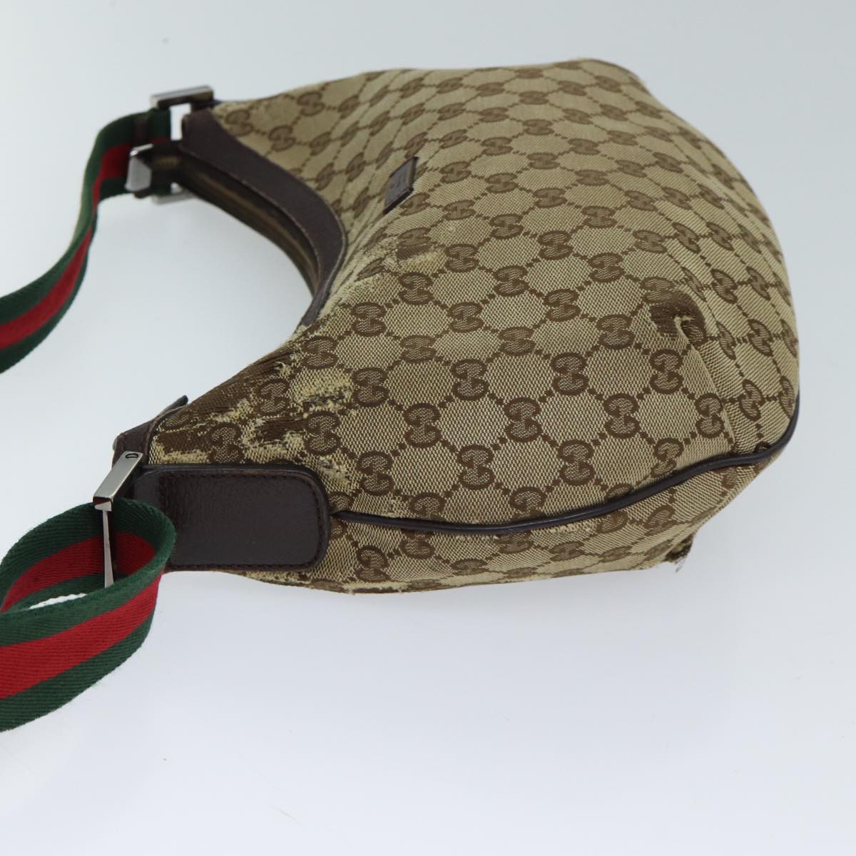 GUCCI GG Canvas Web Sherry Line Shoulder Bag Beige Red Green 181092 Auth 71918