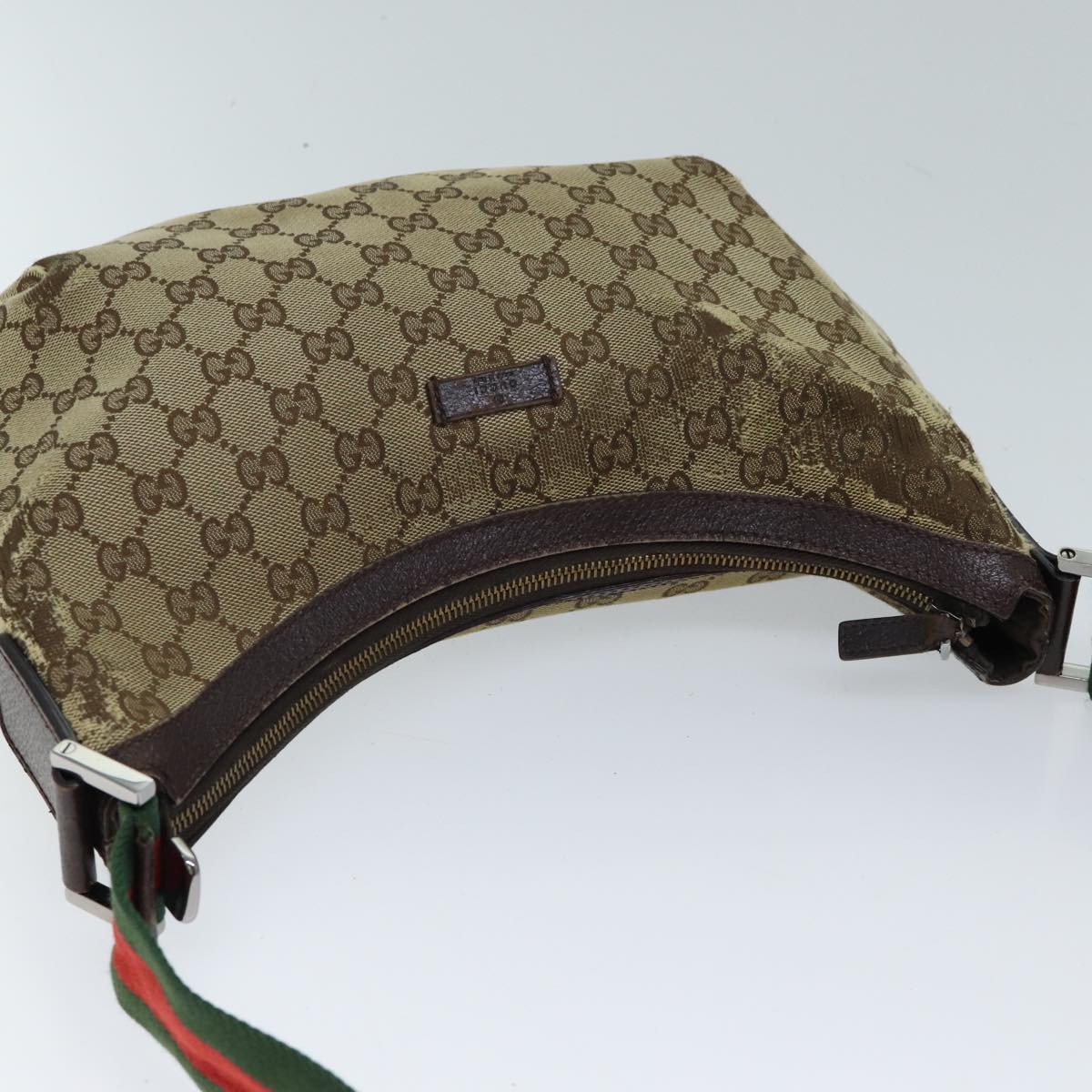 GUCCI GG Canvas Web Sherry Line Shoulder Bag Beige Red Green 181092 Auth 71918