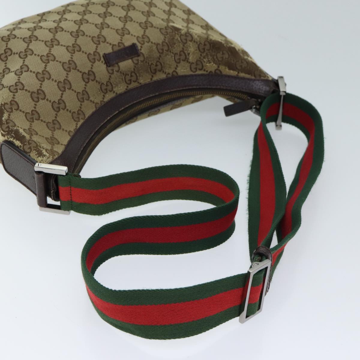 GUCCI GG Canvas Web Sherry Line Shoulder Bag Beige Red Green 181092 Auth 71918