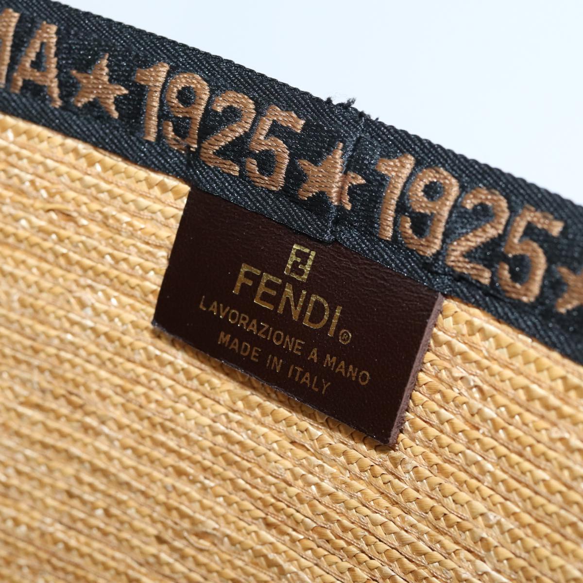 FENDI Tote Bag Raffia Beige Auth 71921