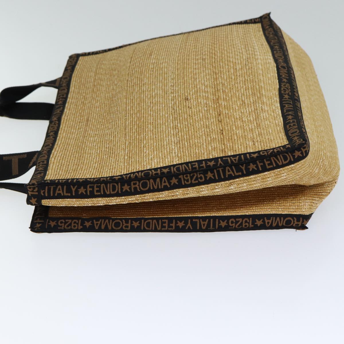 FENDI Tote Bag Raffia Beige Auth 71921