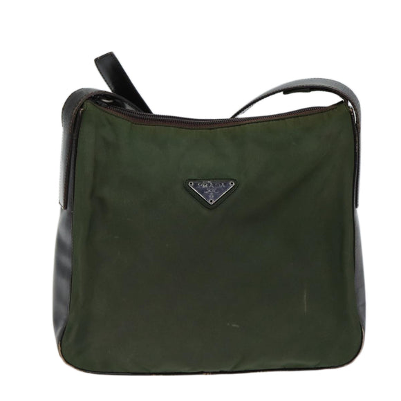 PRADA Schultertasche Nylon Khaki Auth 72009