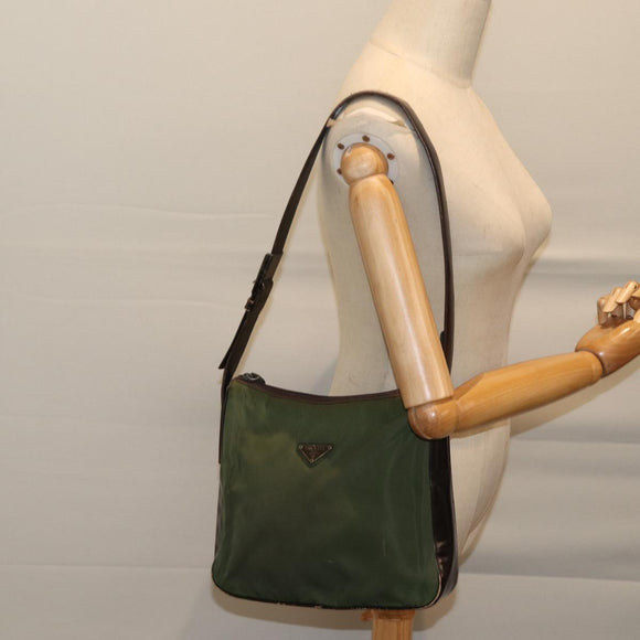 PRADA Schultertasche Nylon Khaki Auth 72009