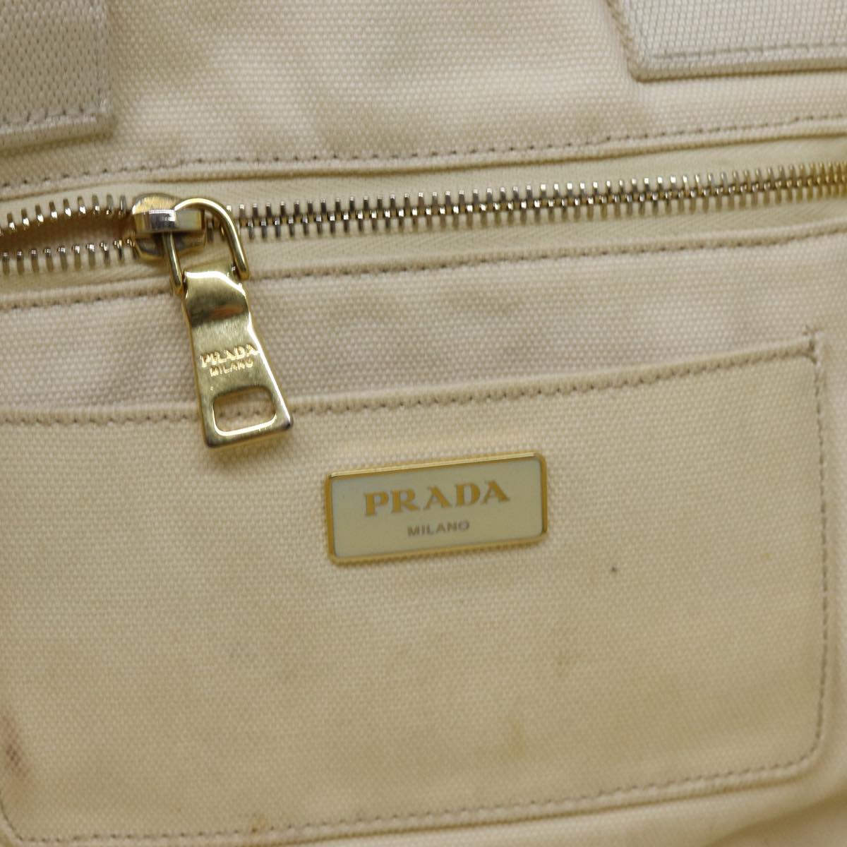 PRADA Canapa MM Hand Bag Canvas Beige Auth 72023