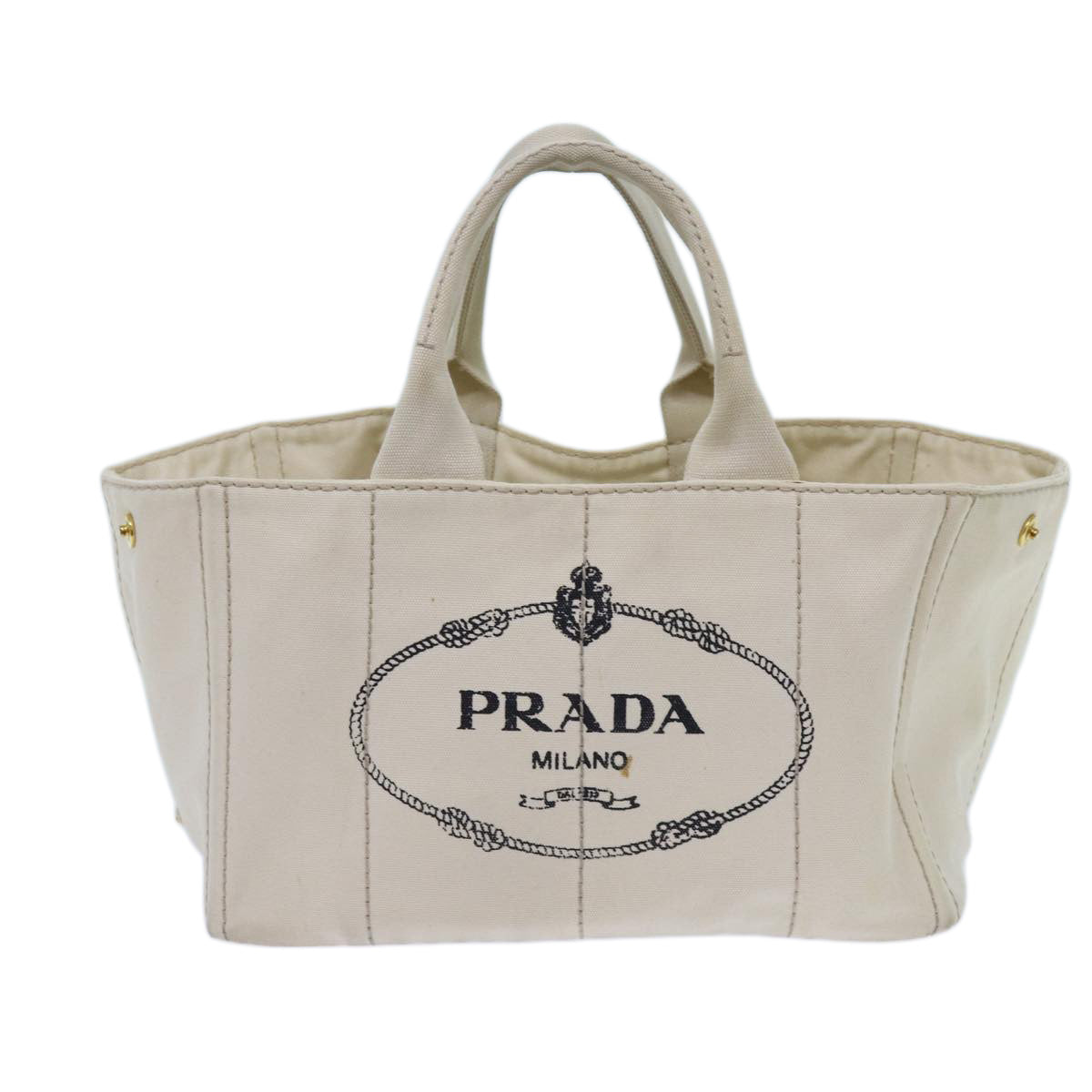 PRADA Canapa MM Hand Bag Canvas Beige Auth 72023