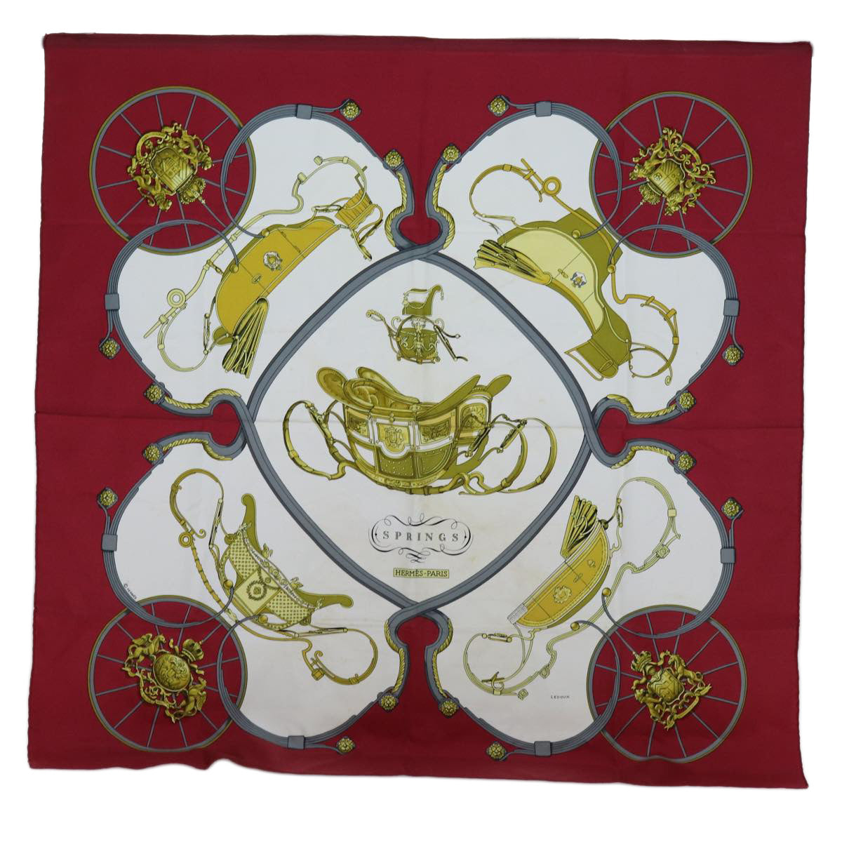 HERMES Carre 90 SPRINGS Scarf Silk Red Auth 72049