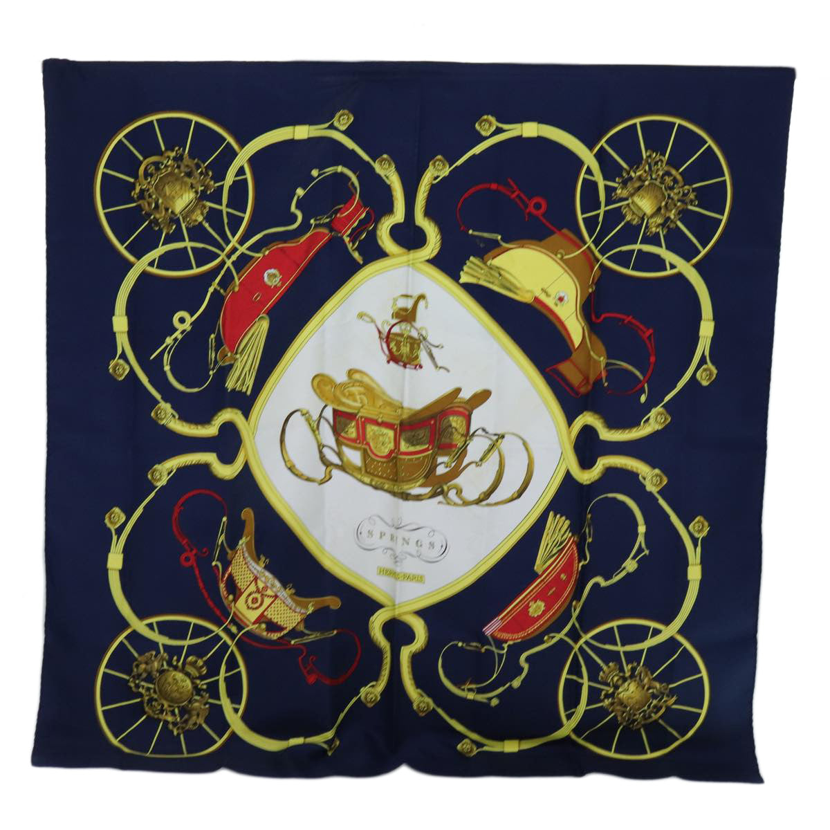 HERMES Carre 90 Scarf Silk Navy Auth 72052