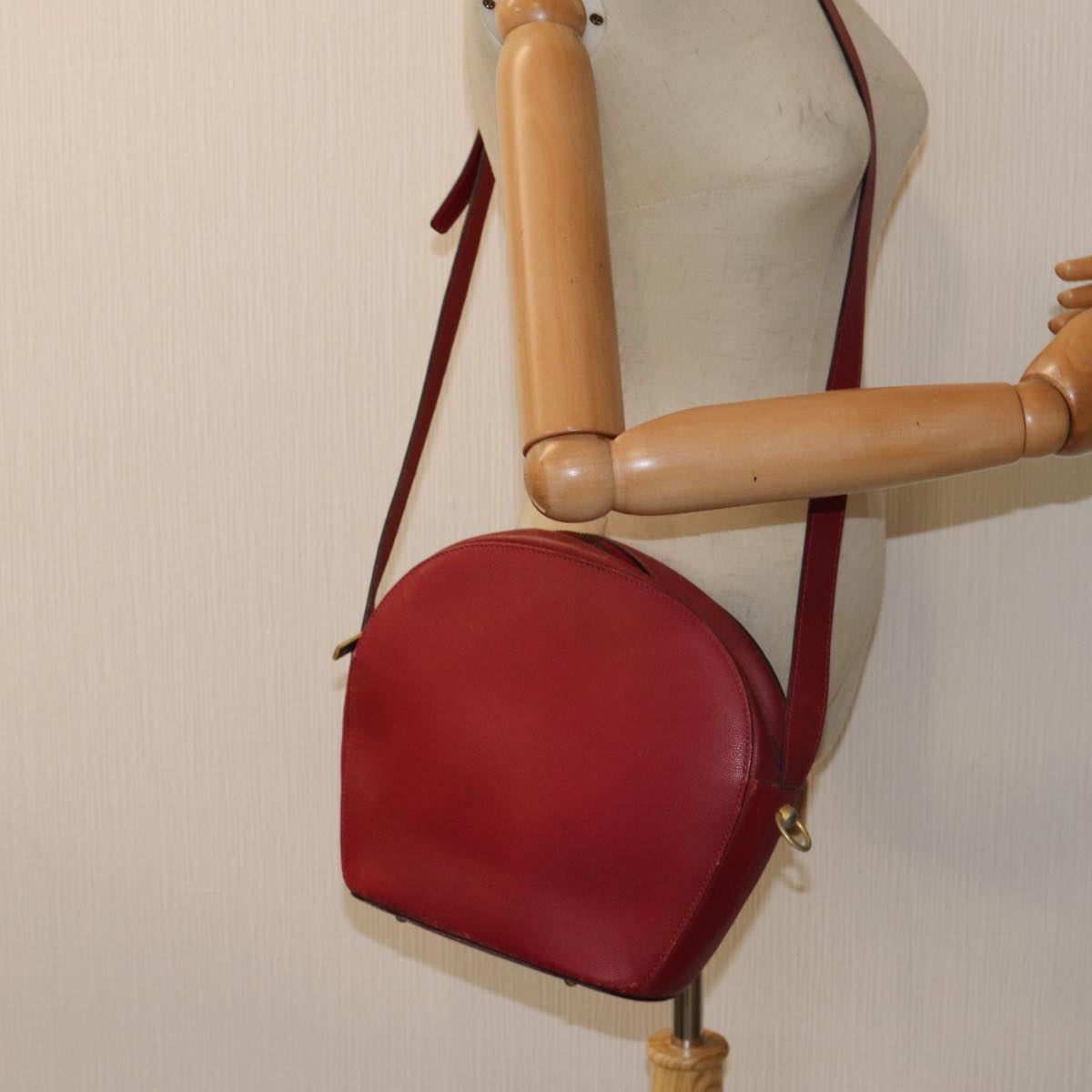 CELINE Shoulder Bag Leather Red Auth 72062